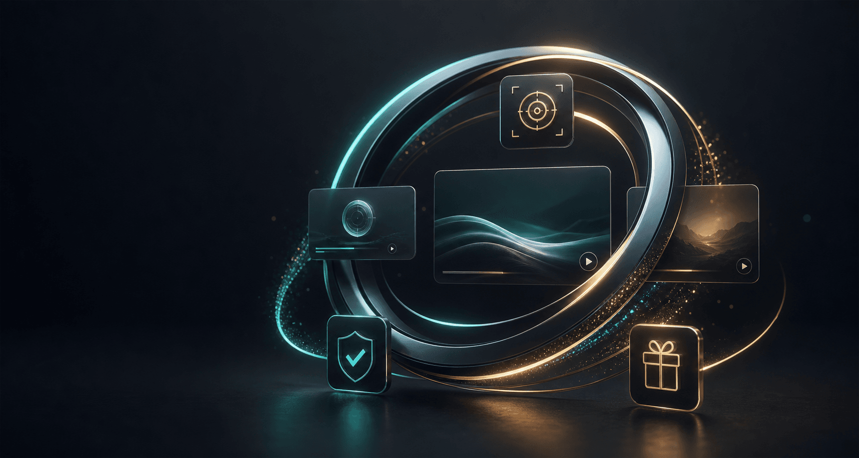 Premium abstract Cyclic platform visual with loop motif, content surfaces, and attention signals